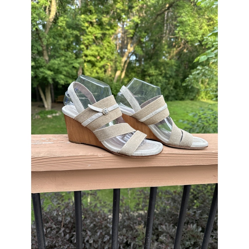 NEW Donald‎ Pliner Leigh Wedge Strap Sandal Platinum Natural Sz 8.5